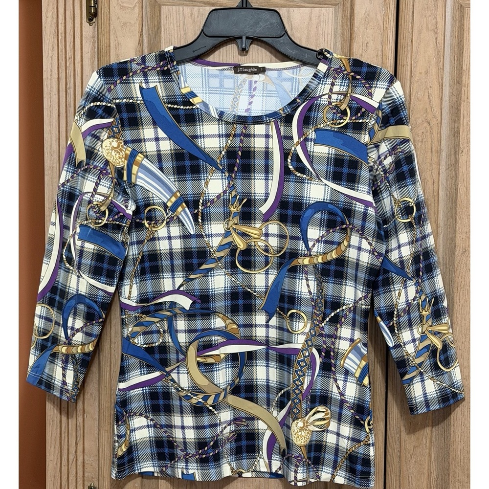 J McLaughlin Signature‎ T Shirt Tee Top Sz Small Catalina Cloth Equestrian Theme